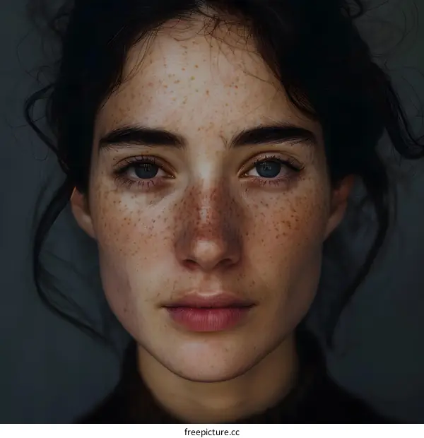 Close Up Portrait of a Young Woman with Freckles