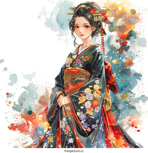 Illustration of a Japanese Geisha wearing a kimono