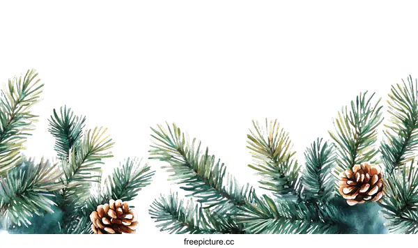 [Transparent Background PNG]Watercolor Christmas Fir Branches and Pine Cones