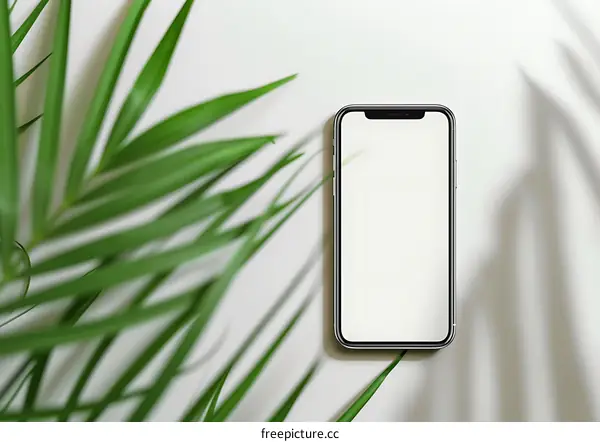 Blank Smartphone Screen with Palm Leaves