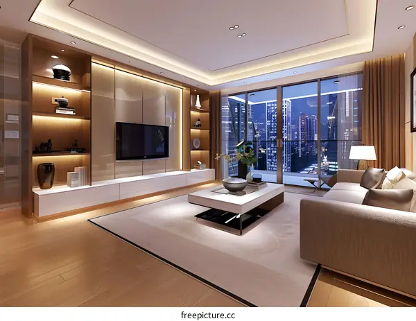 Modern Living Room Interior Design with City View