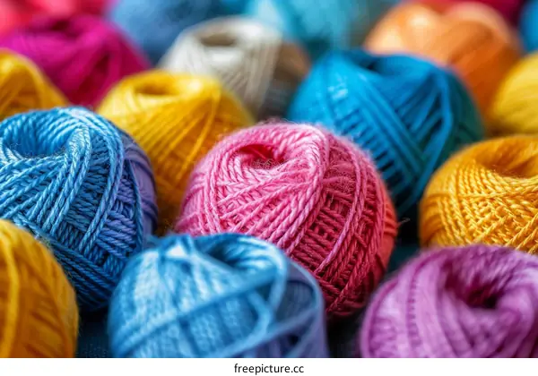 Colorful Balls of Yarn Close Up