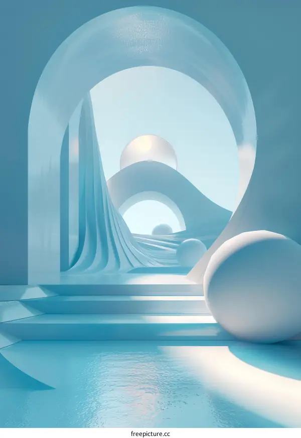 3D Abstract Blue and White Landscape with Sphere