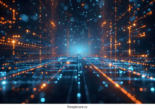 Blue and orange glowing digital city