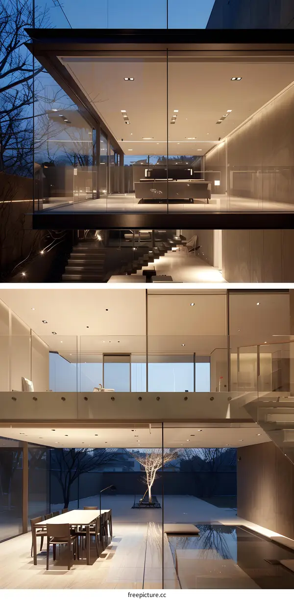 Modern Home with Glass Walls and Interior Courtyard