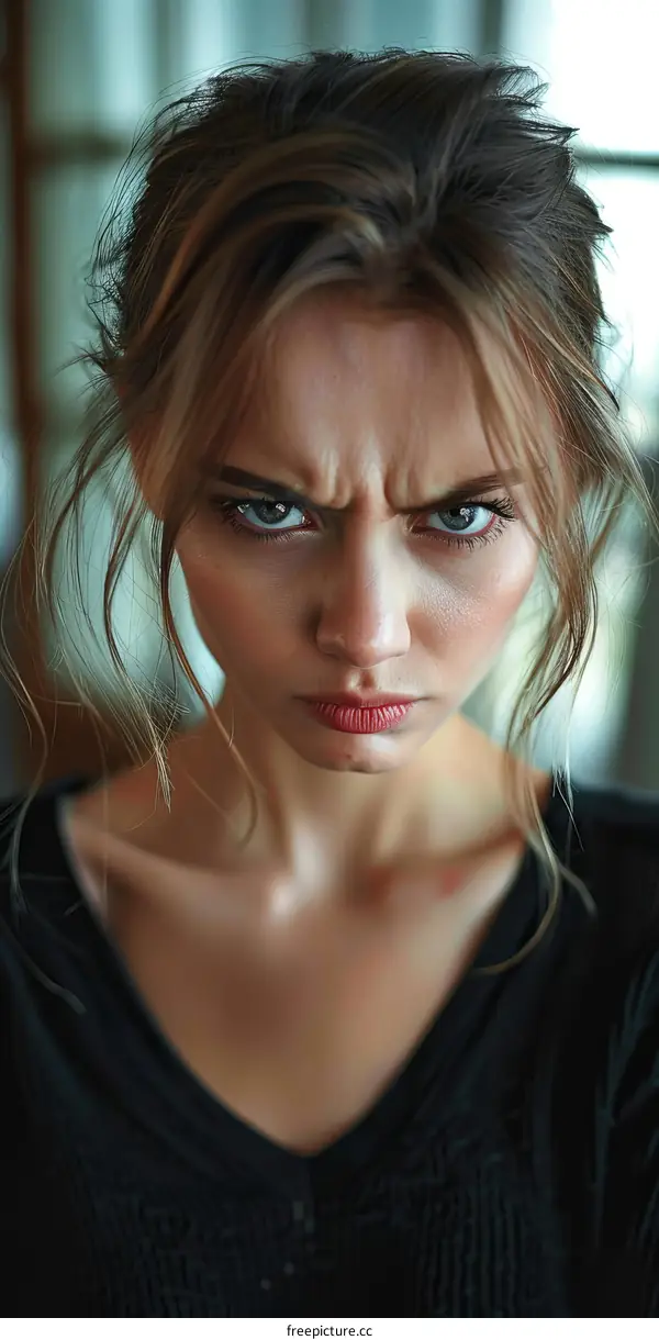 Close Up Portrait of a Woman with an Angry Expression