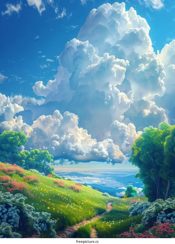 Majestic Clouds over Rolling Green Hills