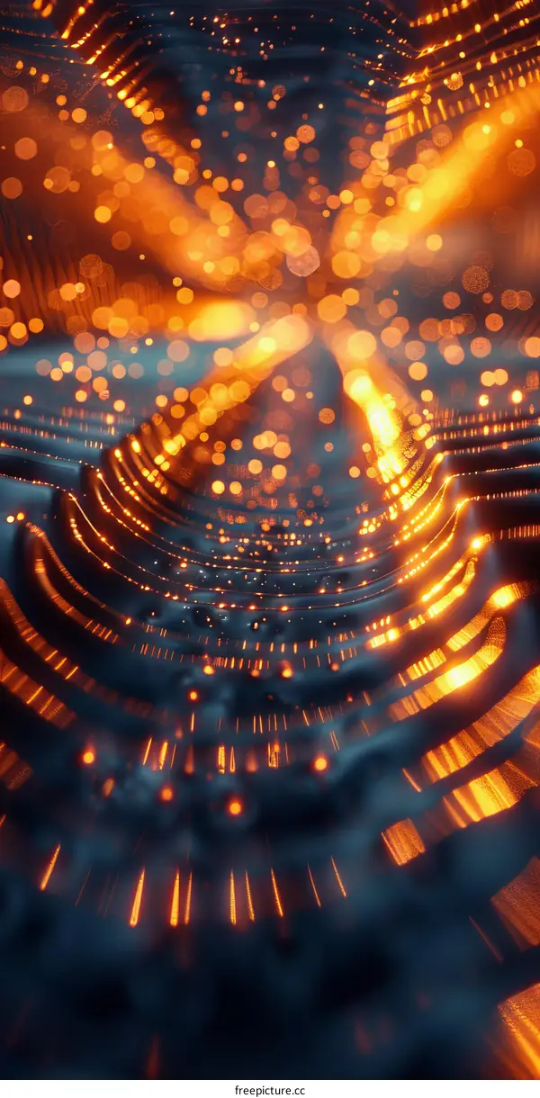 Glowing Orange and Blue Abstract Digital Art