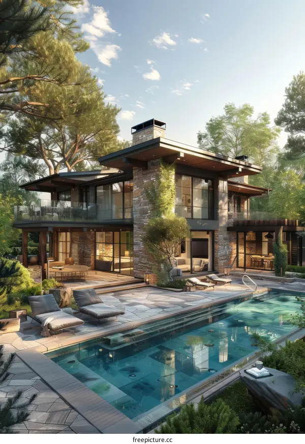 Modern Luxury Villa Backyard with Swimming Pool