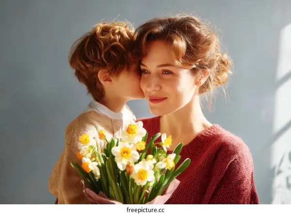 Mother and Child Bonding Over Flowers