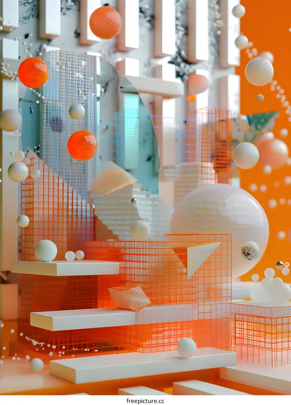 Abstract 3D Illustration with Orange and White Spheres