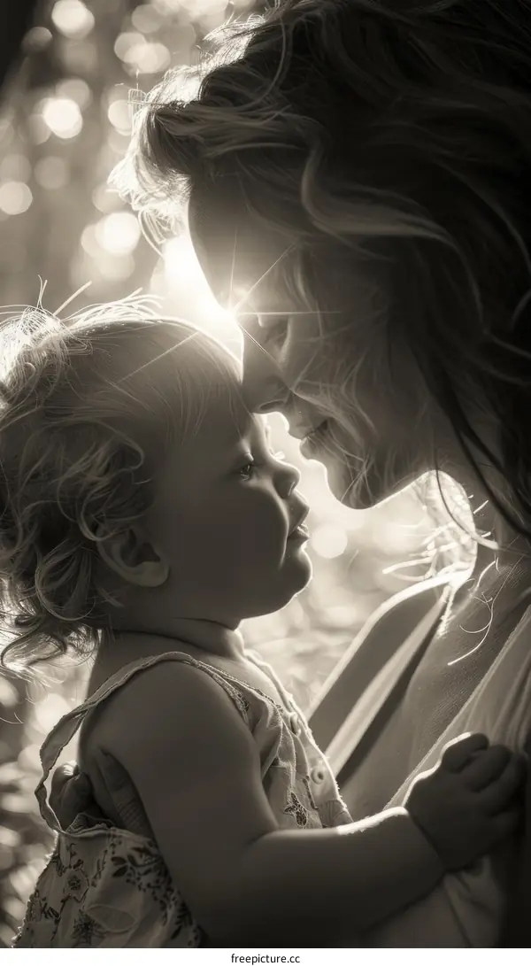 Black and white photo of a mother and her baby