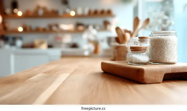 Wooden Tabletop in a Cafe with Food Storage