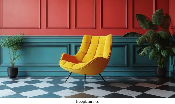 Retro Modern Living Room with Yellow Chair