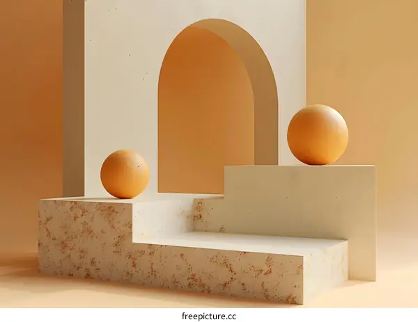 Abstract Minimalist 3D Geometric Shapes Design With Beige And Orange Color