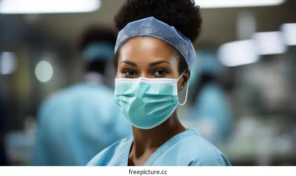 Portrait of a young female doctor wearing a surgical mask