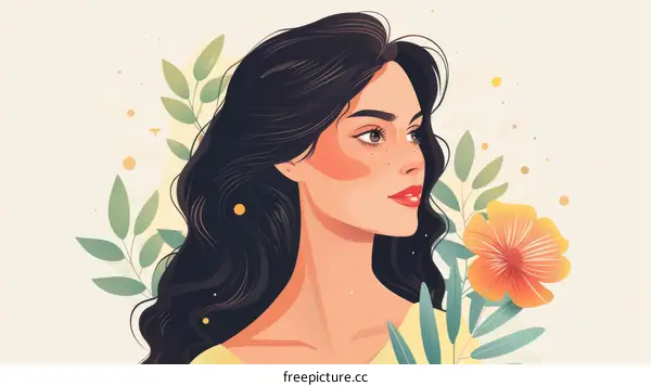 A dark-haired woman with freckles on her face