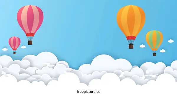 Hot Air Balloons Flying Over Clouds in Blue Sky