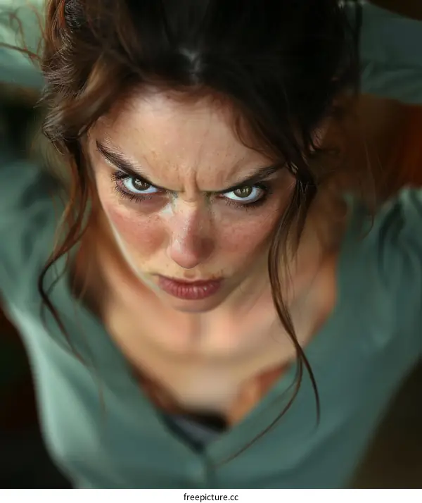 Angry Young Woman With Freckles Making A Face