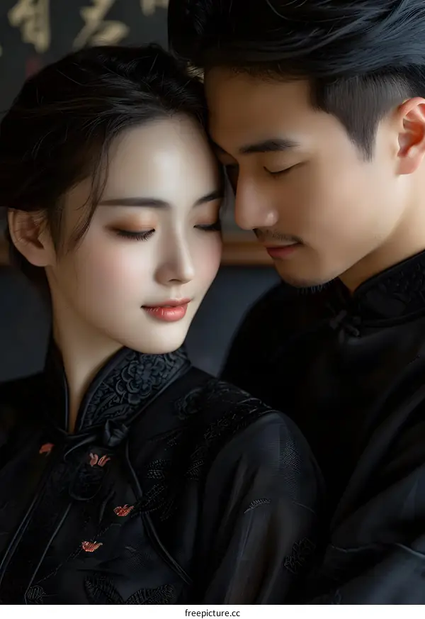 Asian Couple in Traditional Clothing