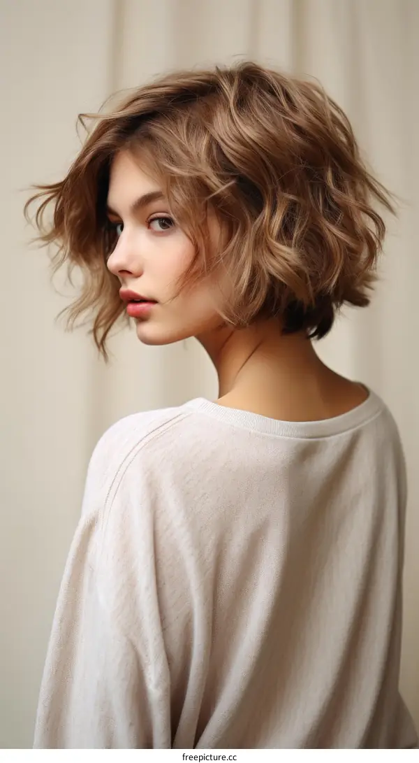 Portrait of a young woman with short brown hair