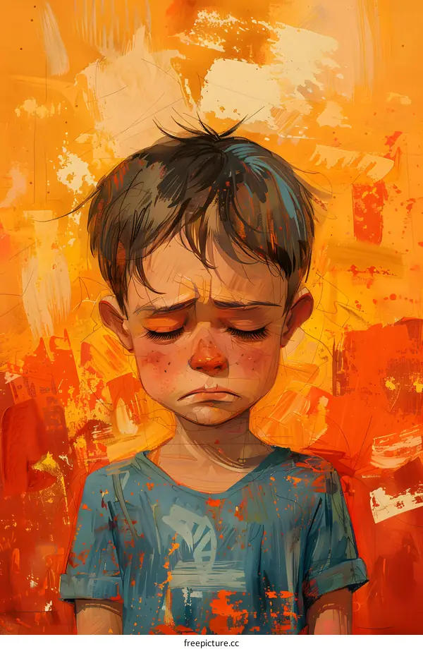 A boy with a sad expression on his face