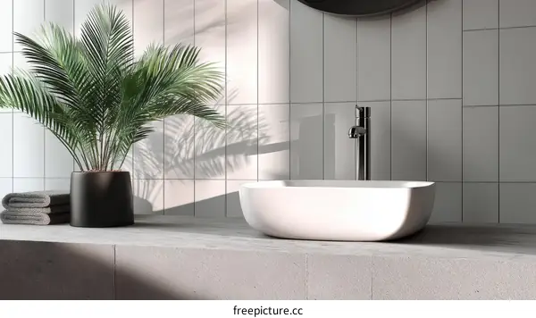Modern Bathroom Sink and Plant Arrangement