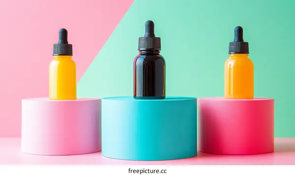 Colorful Cosmetic Bottles Display on Trendy Pedestals