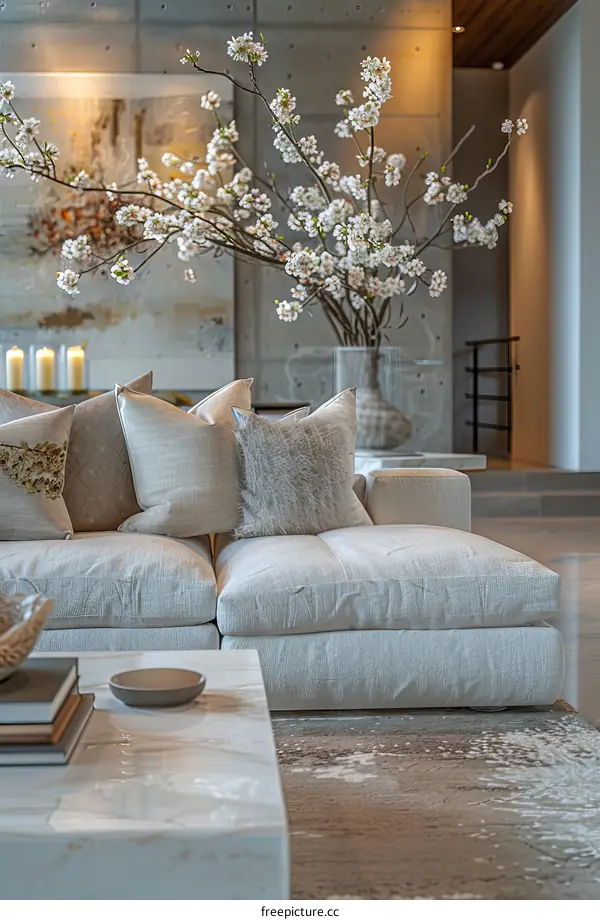 Modern Minimalist Living Room Decorated with Green Plants