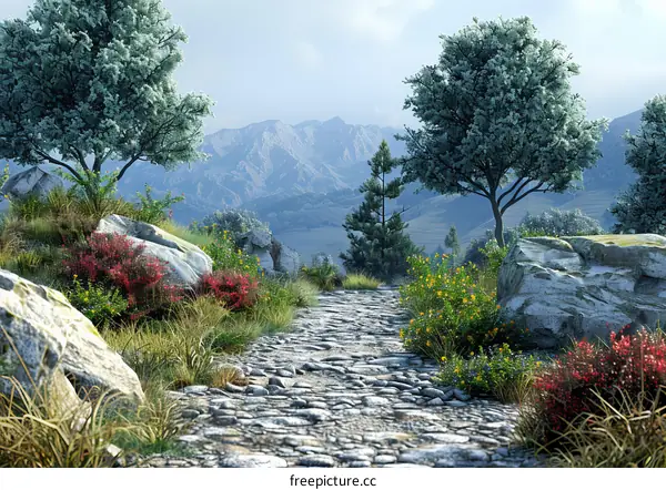 Stone Path Through Enchanted Fantasy Landscape