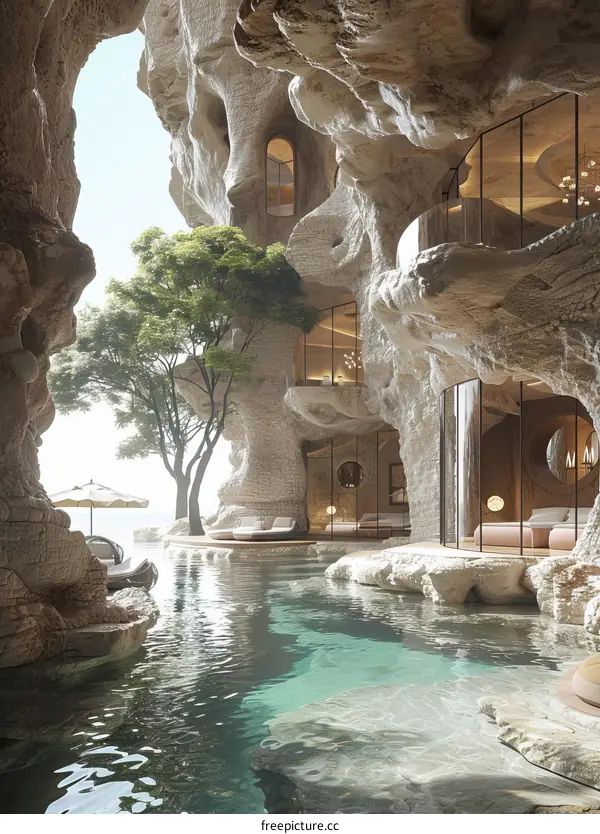 Cave-like Architecture Resort Poolside View