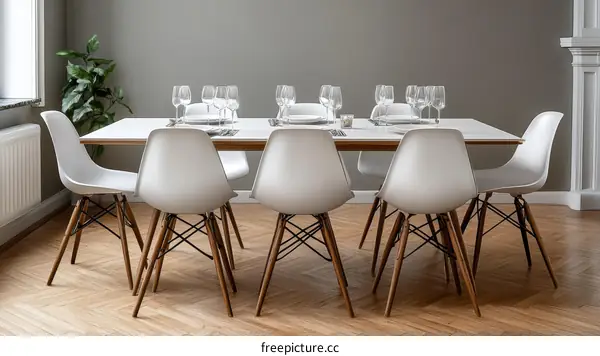 Modern Dining Room with White Chairs and Table