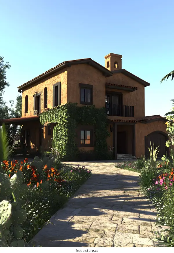 Mediterranean Style Home with Lush Green Ivy