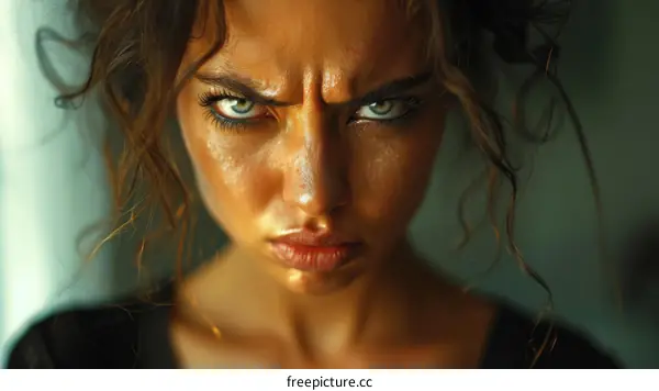 Close-up Portrait of a Woman with Intense Expression