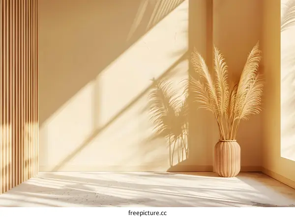 Minimalist Interior Design With Pampas Grass And Sun Rays