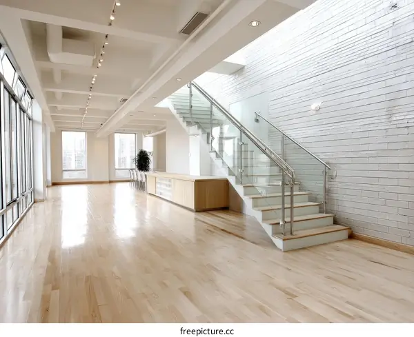 Modern Open-plan Interior with Glass Staircase