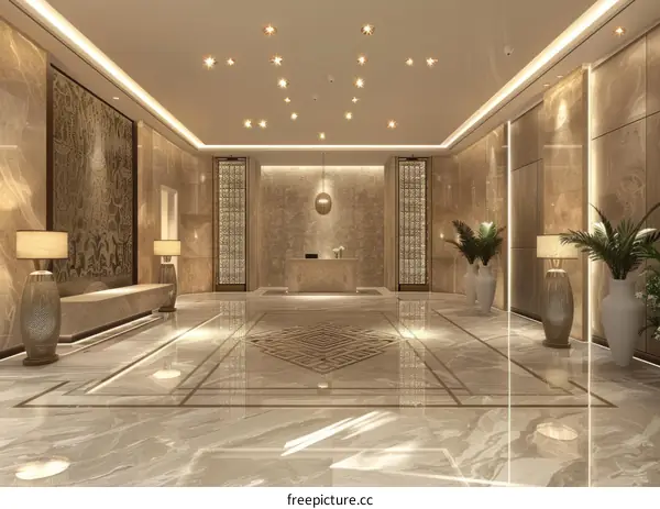 Luxury Hotel Lobby Interior Design Illustration