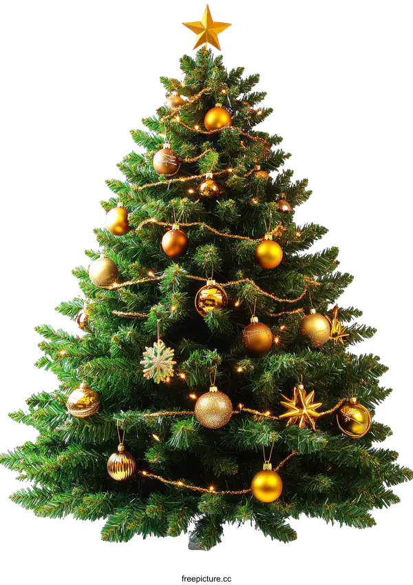 [Transparent Background PNG]A Beautiful Christmas Tree with Golden Ornaments