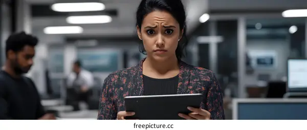 Young Indian Woman Looking At Tablet In Office