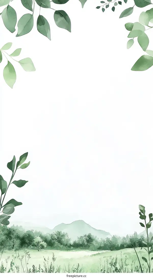 Gentle Nature Landscape Illustration with Delicate Leaves