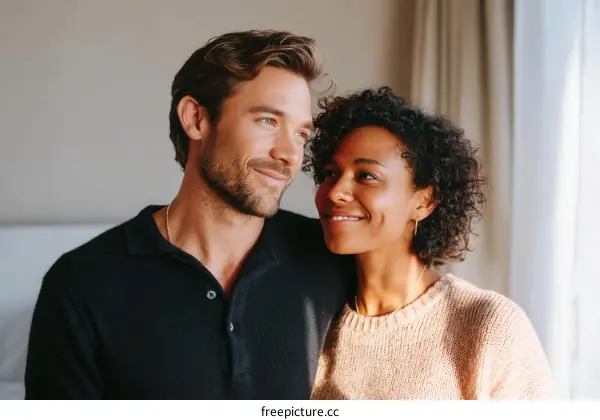 Couple Posing in a Cozy Indoor Setting