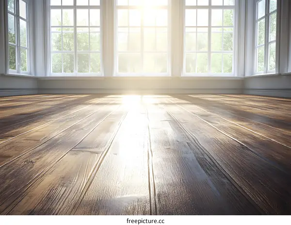 Empty Room with Wooden Floor and Windows