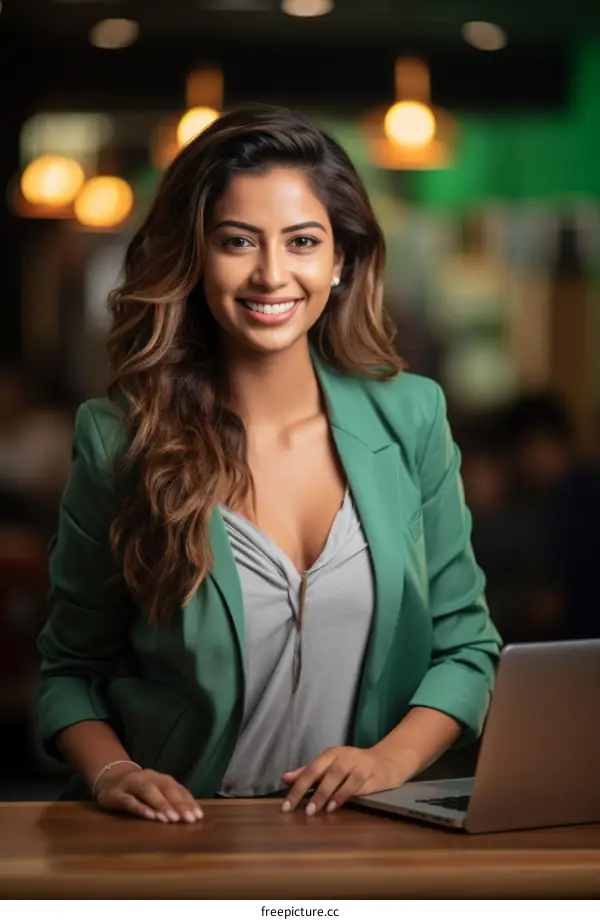 Portrait of a young Indian woman smiling in a bar