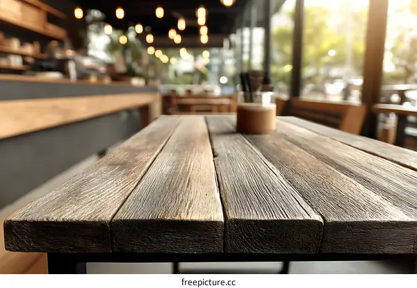 Wooden Table in a Cafe Setting