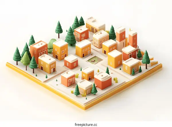3D Low Poly Town Illustration