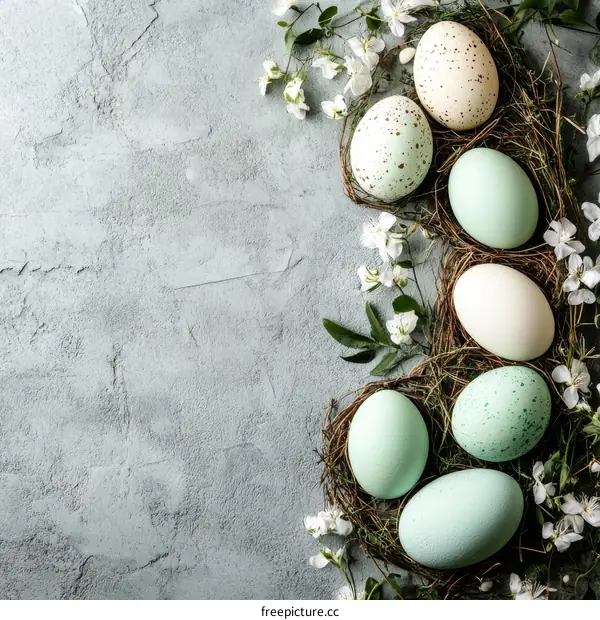 Easter Eggs in a Nest with Flowers