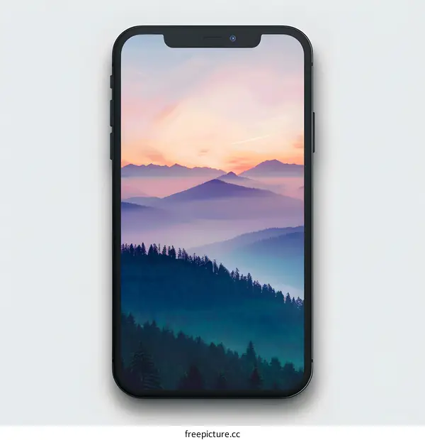 Mobile Phone with Mountain Landscape Wallpaper