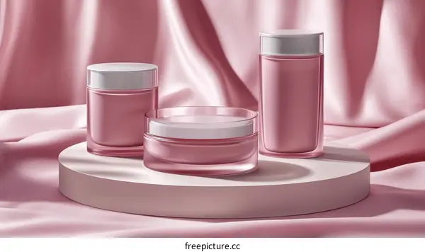 Pink Cosmetic Packaging Display on Satin