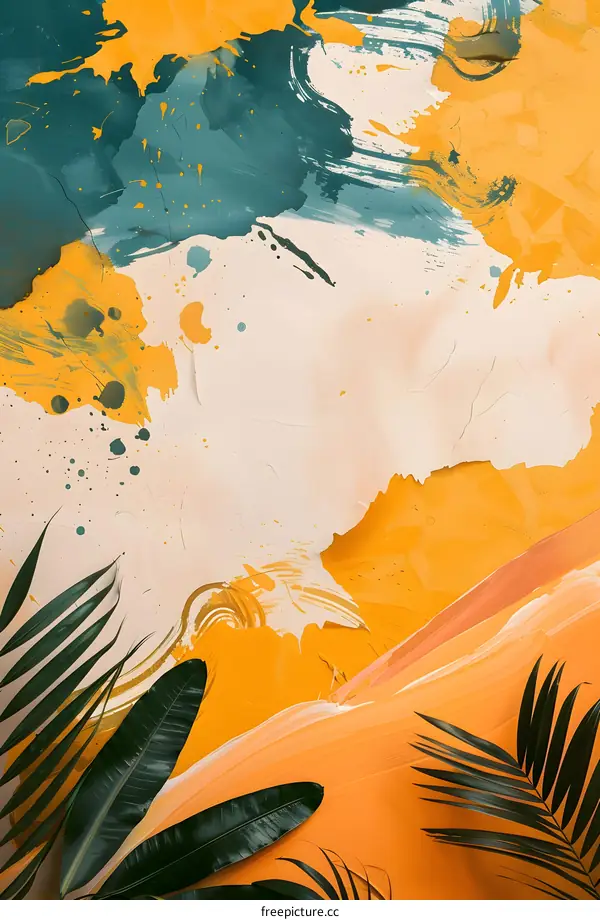 Abstract Painting with Green Palm Leaves