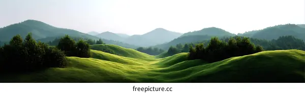 Panoramic View of Rolling Hills and Mountains